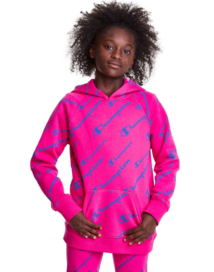 Sudadera Con Capucha Champion Niña - Fleece Raglan Allover Logo ( Rosas ) 5967034-XP